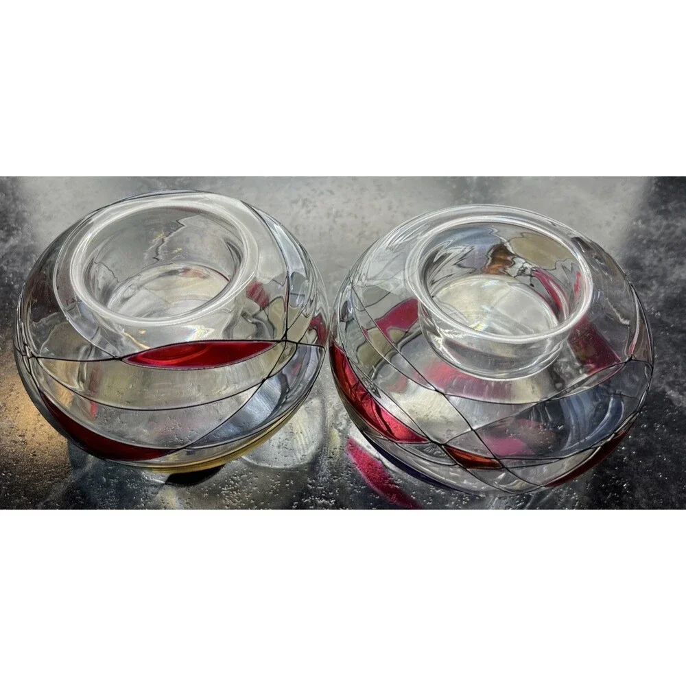 VNTG set of 2 PartyLite Mosiac Stained Glass Bubble Tea candle Light Holders